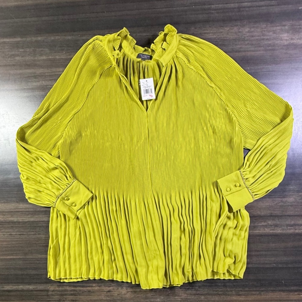 The Limited Collection Green Pleated Ruffle Neck‎ Long Sleeve Blouse 2X